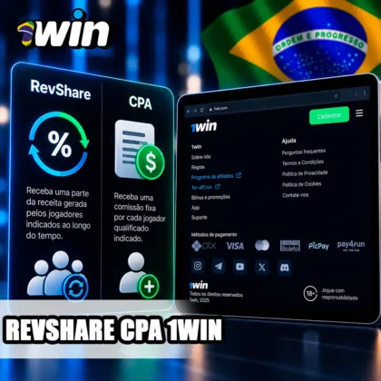 Área de parceiros em tablet com comparação ilustrativa dos modelos RevShare e CPA.