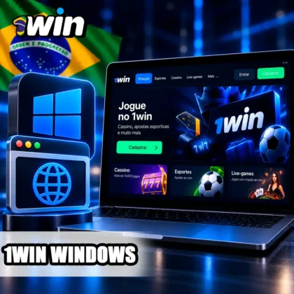 Site da 1win no notebook com símbolos Windows e navegador, sem cliente para PC inventado.