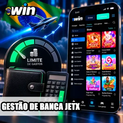 Interface da 1win com carteira e indicador de limite financeiro para análise do JetX.