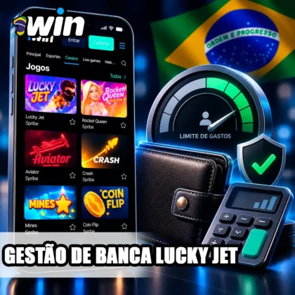 Lucky Jet no celular com carteira, calculadora e indicador de limite do orçamento de jogo.