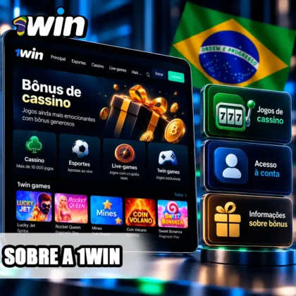Página inicial da 1win em tablet com resumo de jogos, acesso à conta e promoções.